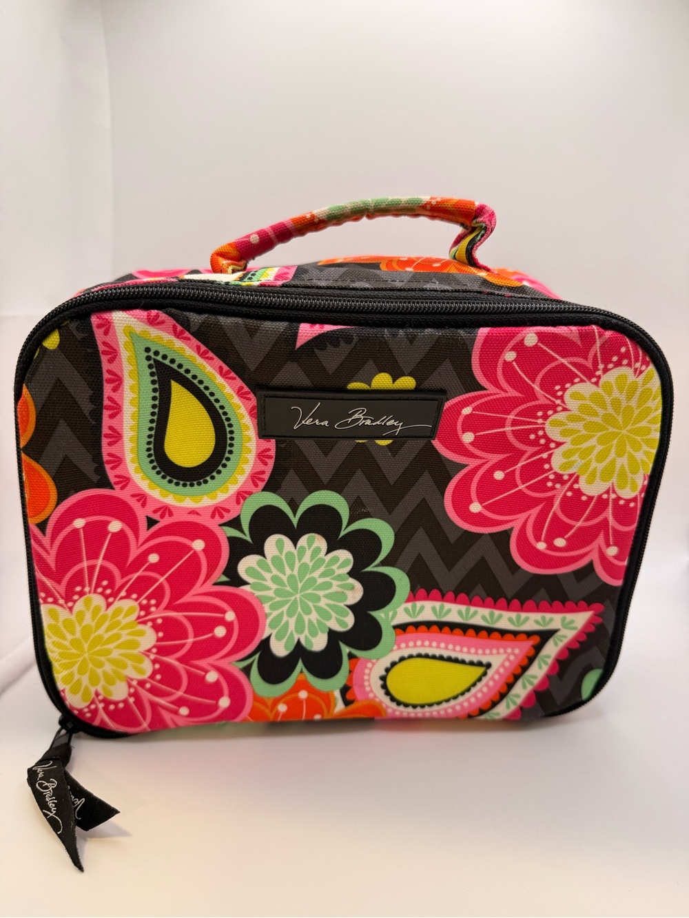 Vera Bradley Bright Pink & Yellow Paisley Floral Cosmetic Case/Lunch Box